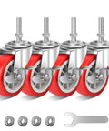 Heavy Duty Stem Casters With Brakes Swivel Wheels Set Of Four Locking Threaded Stem Casters Three Eighths Inch 16 UNC By One And One Half Inch