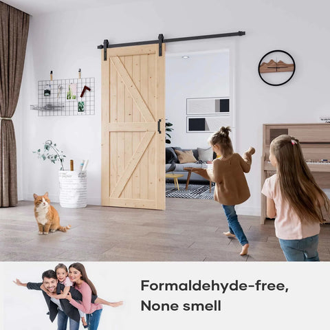 36 Inch By 84 Inch Solid Spruce Sliding Barn Door With A Six Point Six Foot Hardware Kit And Included Handle Assembly Required