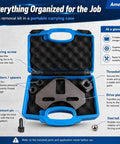 Built Tough Wheel Hub Puller Kit Compatible With 5 6 And 8 Lug Cars Trucks Slotted Mount Plate in portable carrying case.