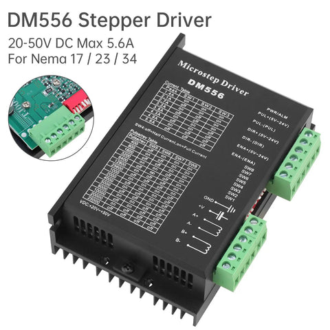 Powerful Stepper Motor Driver For Nema 17 23 34 Motors, 20 To 50V DC, Up To 5.6A, 4 6 8 Wire, 128 Microstep CNC Controller shown from top angle.
