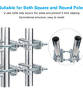 Two Sets Beefy Mast-To-Mast Clamp Bracket Kit With V Jaw Blocks For 1 To 2.5 Inch OD Poles Heavy Duty Mounting Hardware For Ham TV Antennas Security Cameras Weather Stations, galvanized steel