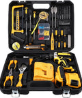 Tough As Nails 21v Cordless Drill Tool Kit With Dual Rechargeable Batteries And Six Precision Bits Ergonomic Grip For Wood Metal Plastic And Easy Fixes open case showing tools and accessories.