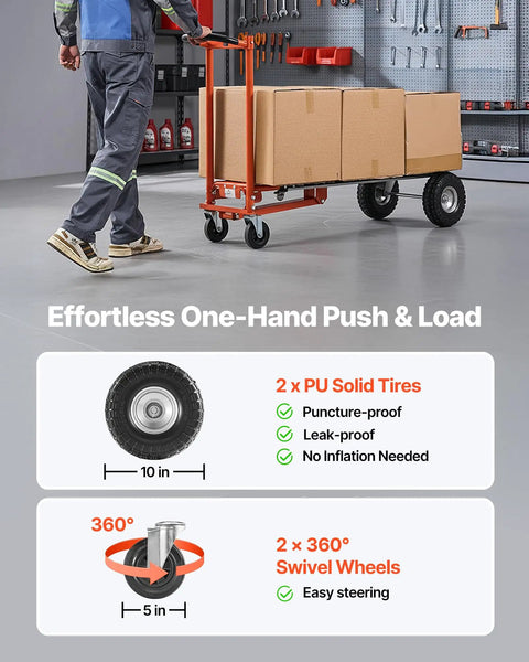Person using Heavy Duty 4 In 1 Hand Truck Dolly With 1000 Lb Capacity Converts Between 2 Wheel And 4 Wheel Modes Non Slip Handle Aluminum Alloy Portable Trolley