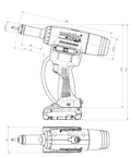 Top Shelf Professional Cordless Rivet Nut Gun Featuring Auto Reverse Mechanism And Adjustable Force Control For M10 Aluminum M8 Steel Fastening Tool Body Only In Box - side view with measurements
