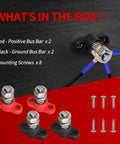 Badass 12V 150A Power Distribution Block Four Pack Premium Copper Busbar Terminal includes red, black bus bars and screws.