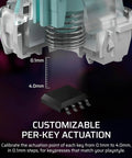 Heavy Hitter Tenkeyless Mechanical Gaming Keyboard Featuring Factory Lubed Hall Effect Switches And Instant Rapid Trigger For Butter Smooth Gameplay, close-up of customizable per-key actuation mechanism.