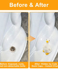 Before and after of toilet bolts covered with Heckin Cute Duck Toilet Bolt Covers With Ceramic Snap On Screw Caps For Base Bolts.
