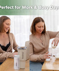 Double Wall Portable Breastmilk Cooler With Thirty Oz Capacity Keeps Fresh Nursing Storage Ice Cold For Twenty Hours Straight Up shown in use by busy moms.