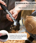 RUITOOL bowl sander with aluminum handle and dual bearing head sanding a wooden bowl on a lathe using hook-and-loop discs