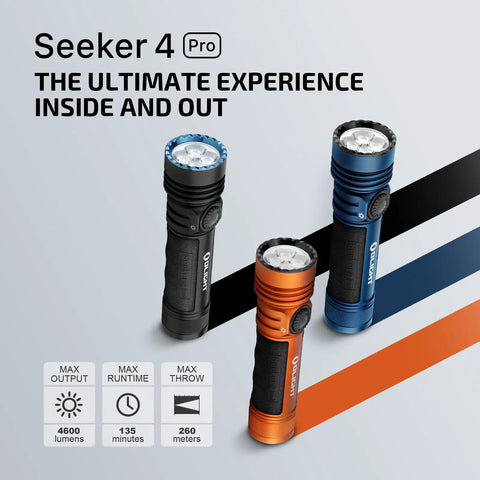 Seeker 4 Pro 4600 Lumen Rechargeable Flashlight With USB C Holster Waterproof IPX8 For Emergencies Camping and Search Light