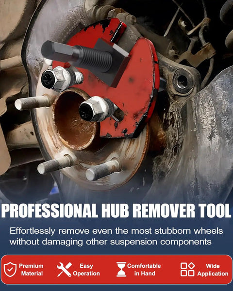 Beefy Wheel Bearing Removal Tool and Hub Puller in use on a 5-lug hub assembly, featuring red corrosion-resistant finish.