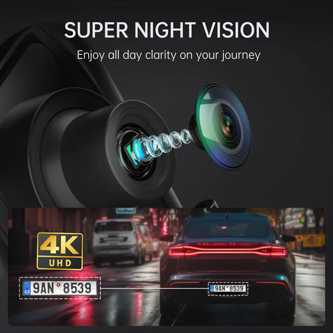 Image showing Super Night Vision feature of 4K Rear View Mirror Dash Cam With 10 Inch Screen, Front And Rear Cameras, 1080P Backup Camera.