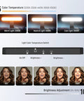 Bi Color Dual Monitor Light Bar With Stands For Home Office And Zoom Calls USB Powered LED Desk Lamp Dimmable By Remote Or Touch Perfect For Laptop Or PC Streaming Model L10 showing color temperature and brightness adjustment options.