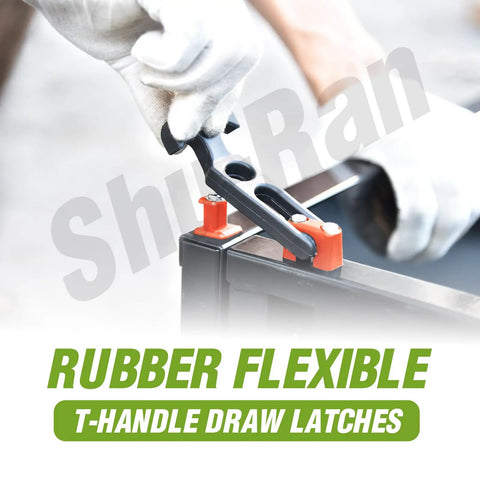Orange Flexible T Handle Draw Latches 8 Pack Replacement Rubber Latches For Coolers Boats Golf Carts Tool Boxes Off Road Vehicles Farm Machinery Built To Last Easy Install And Secure Latching shown installed on a cooler.