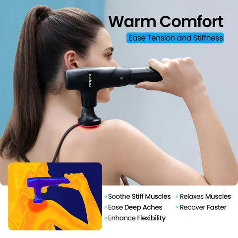 Woman using 3 In 1 Detachable Massage Gun With Heat For Deep Tissue Relief on shoulder