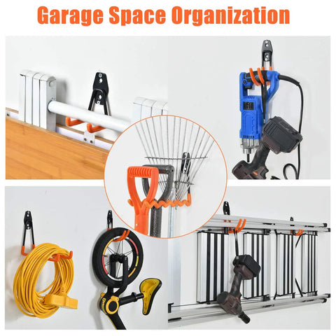 Heavy Duty Garage Hooks 24 Piece Set with 6 sizes wall mount iron anti slip storage hanger organizer holding tools and bikes.