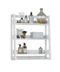 Over Toilet Bathroom Wall Shelf Organizer 3 Tier Wall Mount Shelf Rack With Hooks White Finish with toiletries and towels