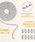 120 Inch Ceiling Fan Pull Chain Extender With Stainless Steel Ball Chain 12 Connectors, adjustable cut to size, 3mm bead diameter.