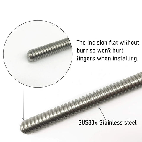 Close-up of Two 300mm TR8x2 Lead Screws With T8 Brass Nuts For Z Axis In 3D Printers And CNC Machines, SUS304 Stainless Steel.