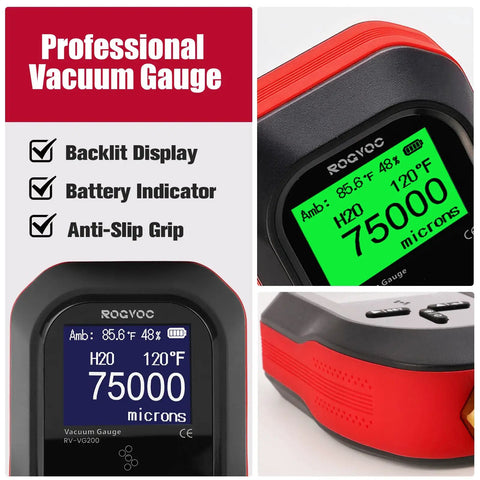 Digital Vacuum Gauge For HVAC And Refrigeration Pros, Micron Vacuum Gauge Tester With 11 Units, Real Time Pressure Readings During System Evacuation, Easy Readout For Tracking Vacuum Changes With A Vacuum Pump For Dehumidification.