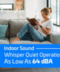 Woman reading on a couch showcasing Heavy Hitter 24000 Btu Dual Zone Mini Split AC and Heat Pump System delivering 23 Seer2 efficiency.