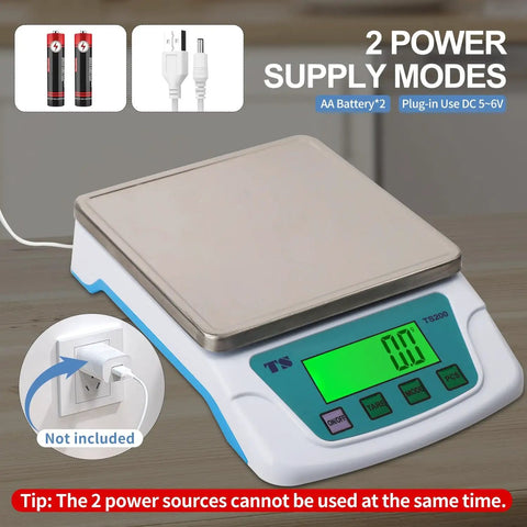 Rechargeable Kitchen Scale Pro Grade Ultra Precise 0.2g Accuracy, 22lb Capacity In 304 Stainless Steel With Backlit LCD on counter