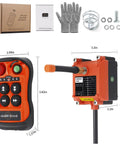 4-channel wireless crane remote control kit with orange handheld transmitter and orange receiver unit; includes box
