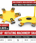 Heavy Duty 5 Ton Machinery Moving Skate With Rugged Frame Wear Resistant Stainless Casters Dual 204 Carbon Steel Bearings