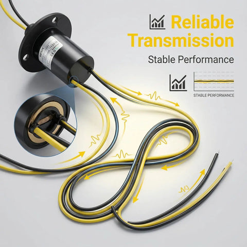 Heavy Duty Electrical Slip Ring 2 Wire Conductive Collector Ring 15A Per Ring 300mm Wire Length IP51 Rated For High Power Equipment And Industrial Accessories, black