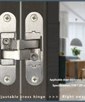 Heavy Duty Concealed Invisible Door Hinge With Full Three Dimensional Adjustments And A Smooth Operator 180 Degree Flat Fold Setup For No Fuss Woodwork Fits On Large Right Mount, close-up view of hinge.