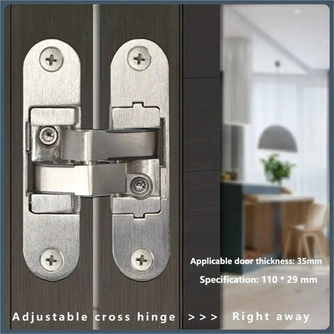 Heavy Duty Concealed Invisible Door Hinge With Full Three Dimensional Adjustments And A Smooth Operator 180 Degree Flat Fold Setup For No Fuss Woodwork Fits On Large Right Mount, close-up view of hinge.