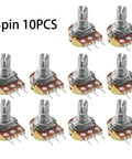 10Pcs 5K Ohm Linear Potentiometers Kit With 3 Pin 15mm Shaft, Smooth Audio Volume Control, Light Dimming, Motor Speed Tuning And DIY Electronics Projects