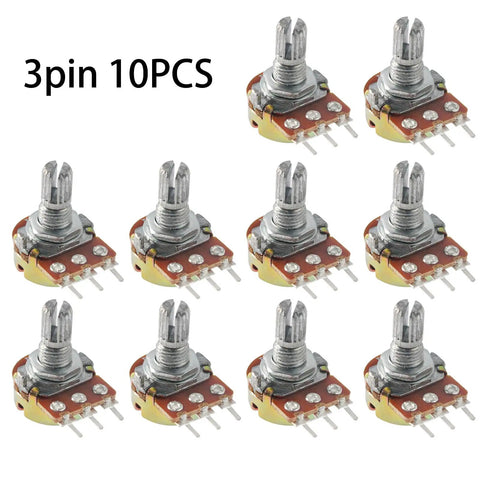 10Pcs 5K Ohm Linear Potentiometers Kit With 3 Pin 15mm Shaft, Smooth Audio Volume Control, Light Dimming, Motor Speed Tuning And DIY Electronics Projects