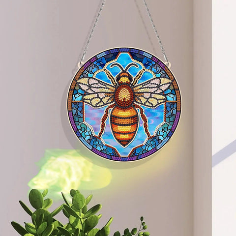 Diamond Art Sun Catcher Window Pendant Kit For DIY 5D Diamond Dots Painting Glass Suncatcher with bee design