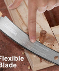 Close-up of 6 Inch Pull Saw For Woodworking With Double Edge Blade 17 11 TPI, Japanese Flush Cut, grippy wood handle