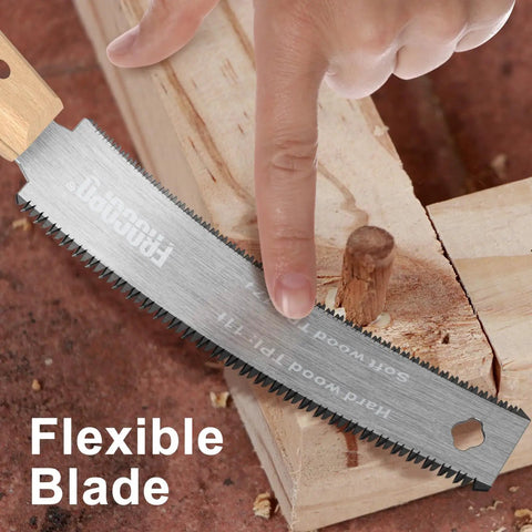 Close-up of 6 Inch Pull Saw For Woodworking With Double Edge Blade 17 11 TPI, Japanese Flush Cut, grippy wood handle