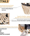 Details of Boho Wood Beaded Chandelier Three Light Flush Mount Ceiling Fixture With Engraved Pattern Oil Rubbed Bronze