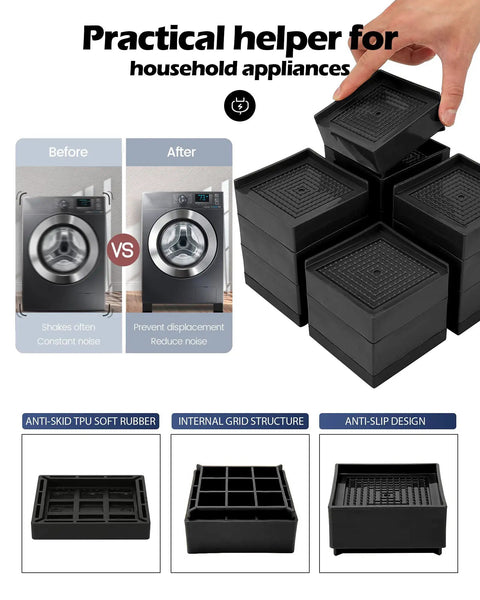 Give Your Bed Or Sofa A Legit Boost With These Heavy Duty Furniture Risers Featuring Adjustable Heights Anti Slip Grip Shock Absorbing Base And Rock Solid Support Handling Up To 1300 Lb Load In Sleek Black, stacked for appliances.