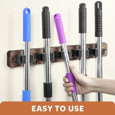Rustic Wood Broom Holder Wall Mount With 5 Racks And 4 Hooks For Laundry Room Organization And Storage Mop Holder installed