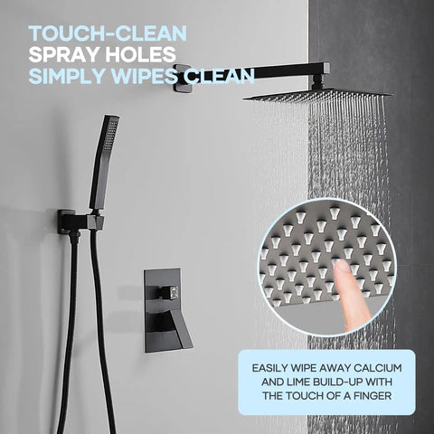 Top Shelf Matte Black Shower Faucet Set With 10 Inch Rainfall Shower Head And Tub Spout, Solid Stainless Steel Bathroom Fixture With Triple Spray Functions For Real Deal Relaxation