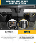 Before and after installation: left shows exposed rear bumper crossmember; right shows installed all-black rear crossmember end caps on a 4th-gen Toyota Tacoma.