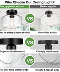 Comparison of Industrial Dope Semi Flush Mount Ceiling Light in Matte Black with Clear Glass Shade highlighting safety and material quality.