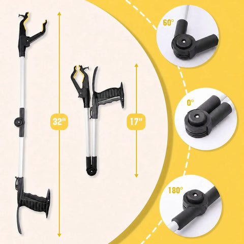 32 Inch Grabber Reacher Tool 2 Pack Foldable Pickup Tool With 360 Degree Rotating Jaw And Magnet Trash Picker For Seniors Shoehorn Design Bend Free Helper For Easy Litter And Dropped Item Pickup