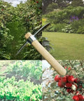 Stainless Steel Garden Hoe Pick With Double Headed Pickaxe 2 In 1 Multipurpose Mattock Hoe Garden Tool shown in various garden settings