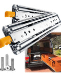 Beefy Heavy Duty 500lbs Drawer Slides with Full Extension Ball Bearing Rails 72 Inch side mount system with lock in vehicle trunk