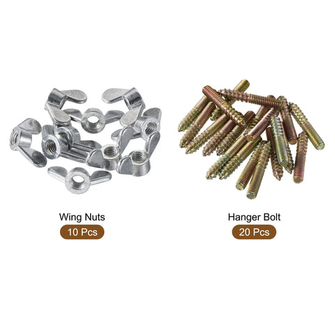 Heavy Duty M4x25mm Hanger Bolts And Matching Wing Nuts Hardware Kit For Furniture Mods And DIY Builds Bang For Your Buck Solid Steel Construction showing 10 wing nuts and 20 hanger bolts.