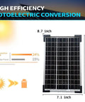 Compact Solar Panel With 12V Output For Outdoor Use, High Efficiency Monocrystalline Module with dimensions labeled