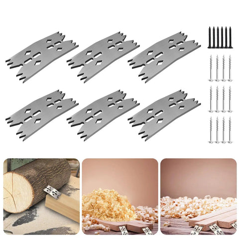 Six Piece Slab Clamping Dogs For Woodworking Pros Carpenters And DIYers Bench Dog Hold Down Clamps with screws and wood shavings