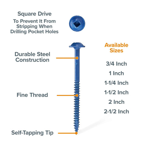 Pocket Hole Screws Two Inch Fine Thread Set Of Fifty For Hardwood Projects And Cabinetry Build Rock Solid Joints With Minimal Splitting