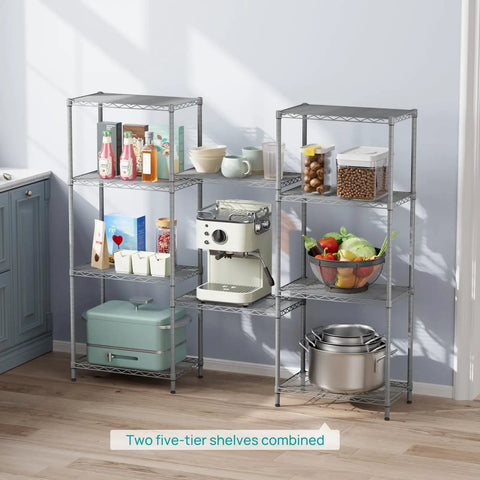Heavy Duty Five Tier Wire Shelving Rack With Adjustable Metal Storage Shelves For Pantry Garage Built Like A Tank Holds A Ton Zero Sweat Setup And Long Lasting Rust Resistance